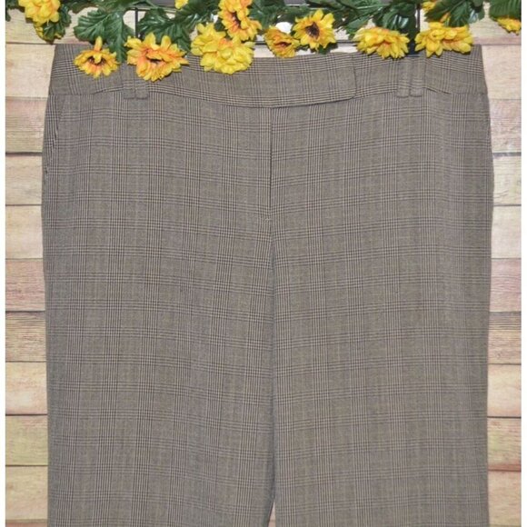 Ann Taylor Signature Fit Ladies 16 Brown Houndstooth Straight Leg Pants Career - Picture 2 of 11